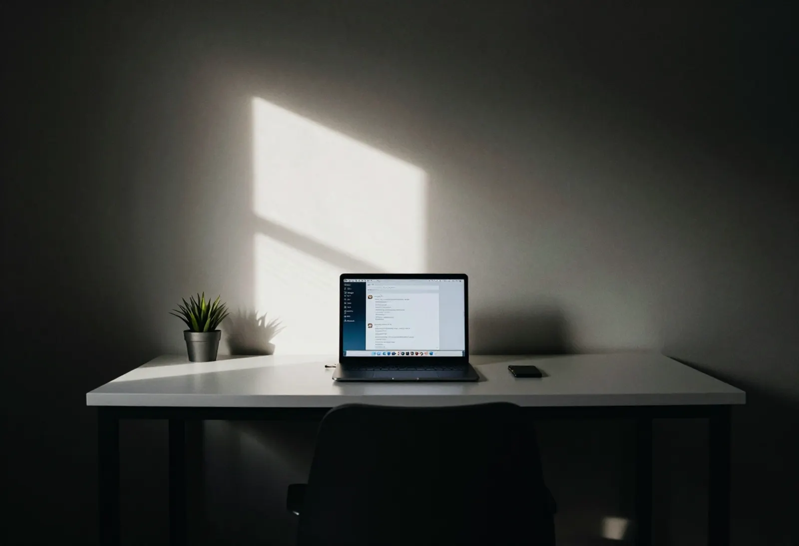 An office in broad daylight, a screen answering on its own.