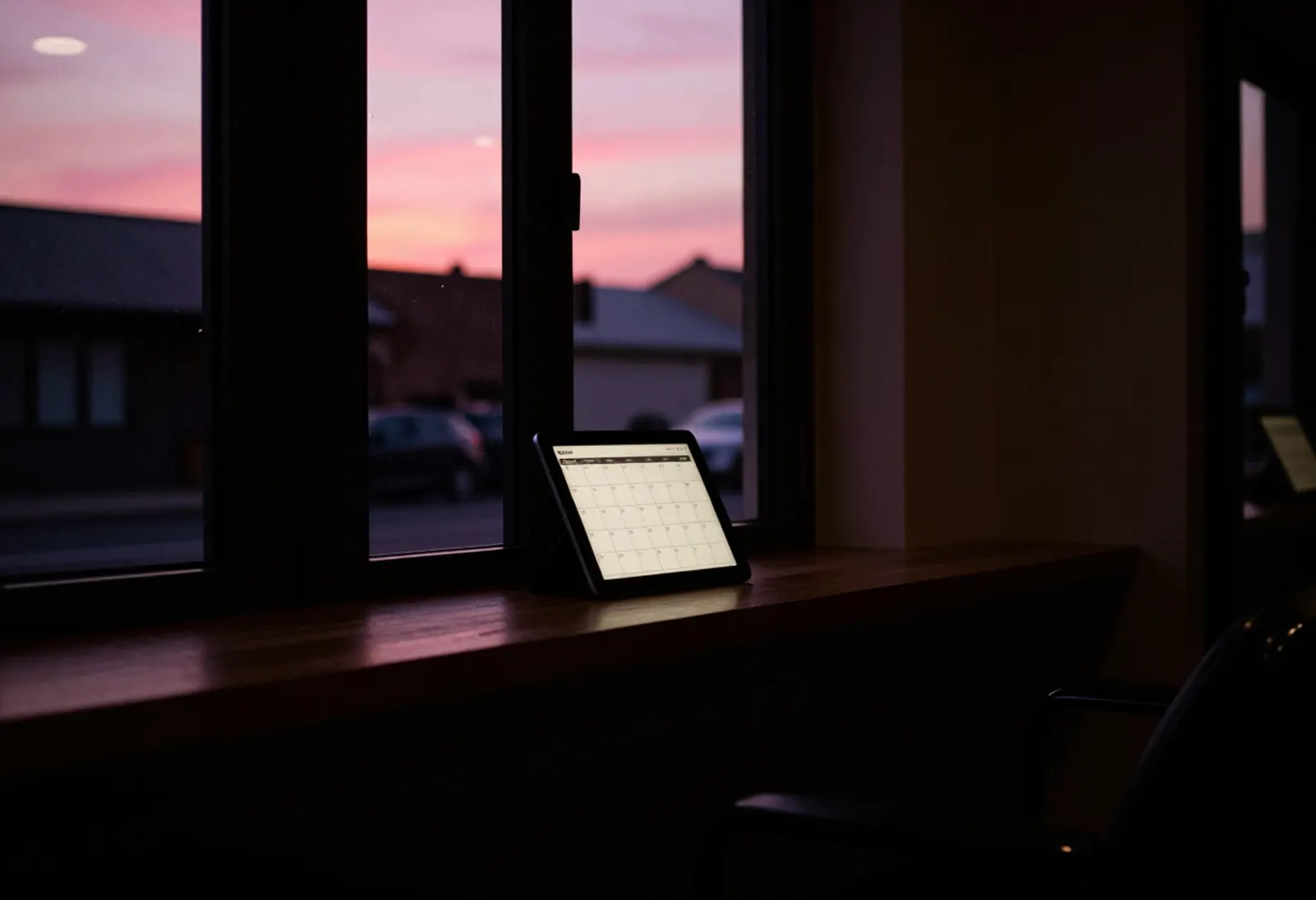 A counter at sunset, a calendar filling up.